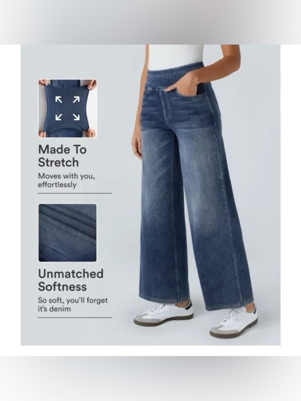 Halara Flex High Waisted Pockets Baggy Wide Leg Washed Casual (L 12-24)